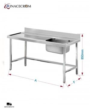 Fregadero Industrial Arriostrado 1200x600x850mm Inacecrom