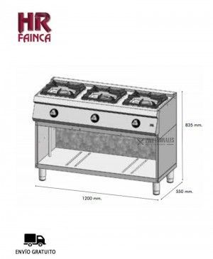 Cocina a Gas 3 Fuegos C3F550E 550 Estante HR Fainca